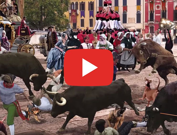 Ricostruzione raffigurante la caccia dei tori nel XVIII secolo